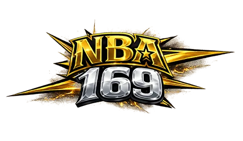 โลโก้ NBA169 ตัวอักษรสีทองและสีเงิน ดีไซน์เอฟเฟกต์สายฟ้า สื่อถึงเว็บสล็อตและคาสิโนออนไลน์